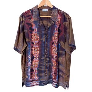 Raga Man Button Down Artistic Boho Print Short Sleeve Shirt, Men's Size XL